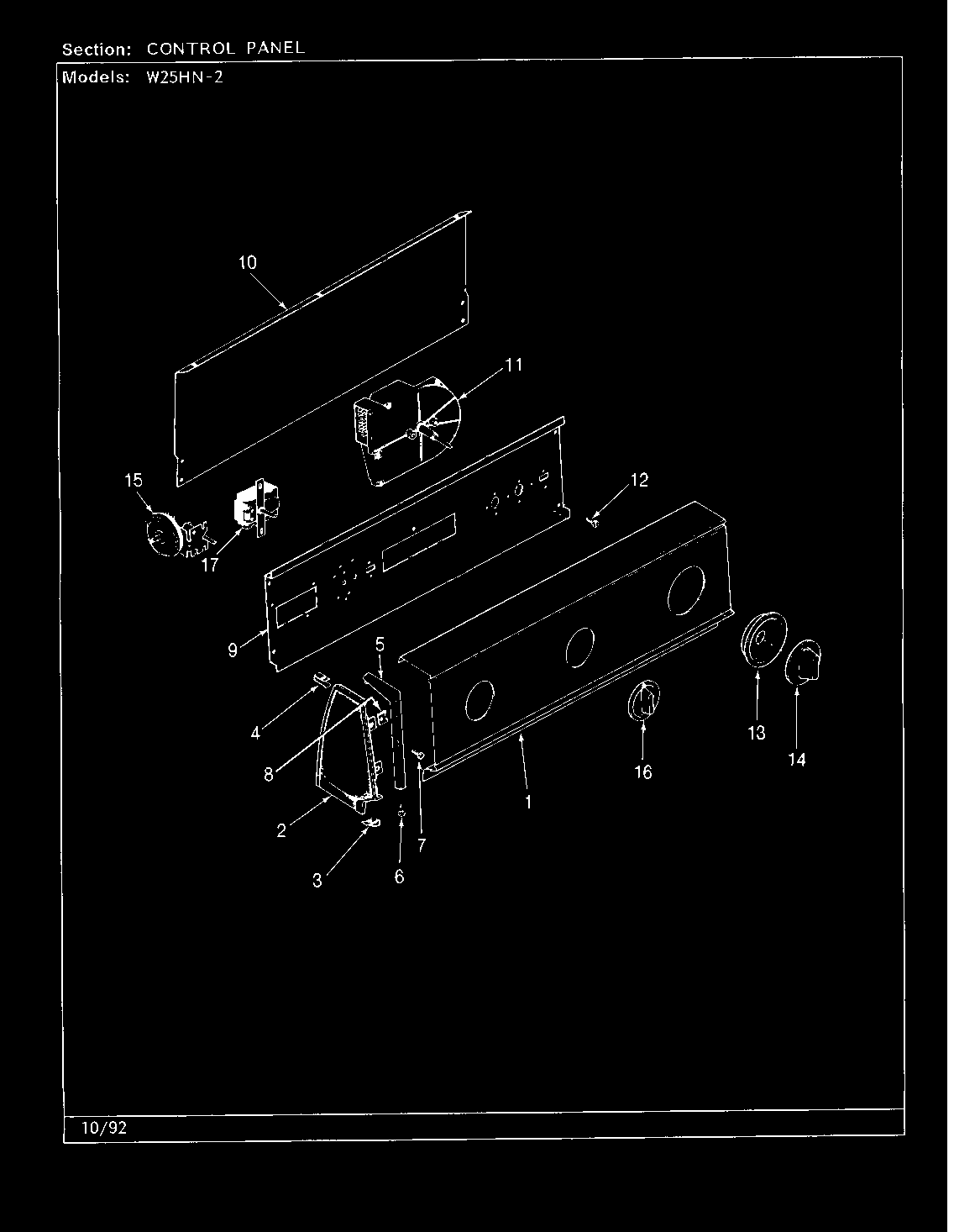 Magic Chef W25HA2 control panel (rev. g-l) diagram