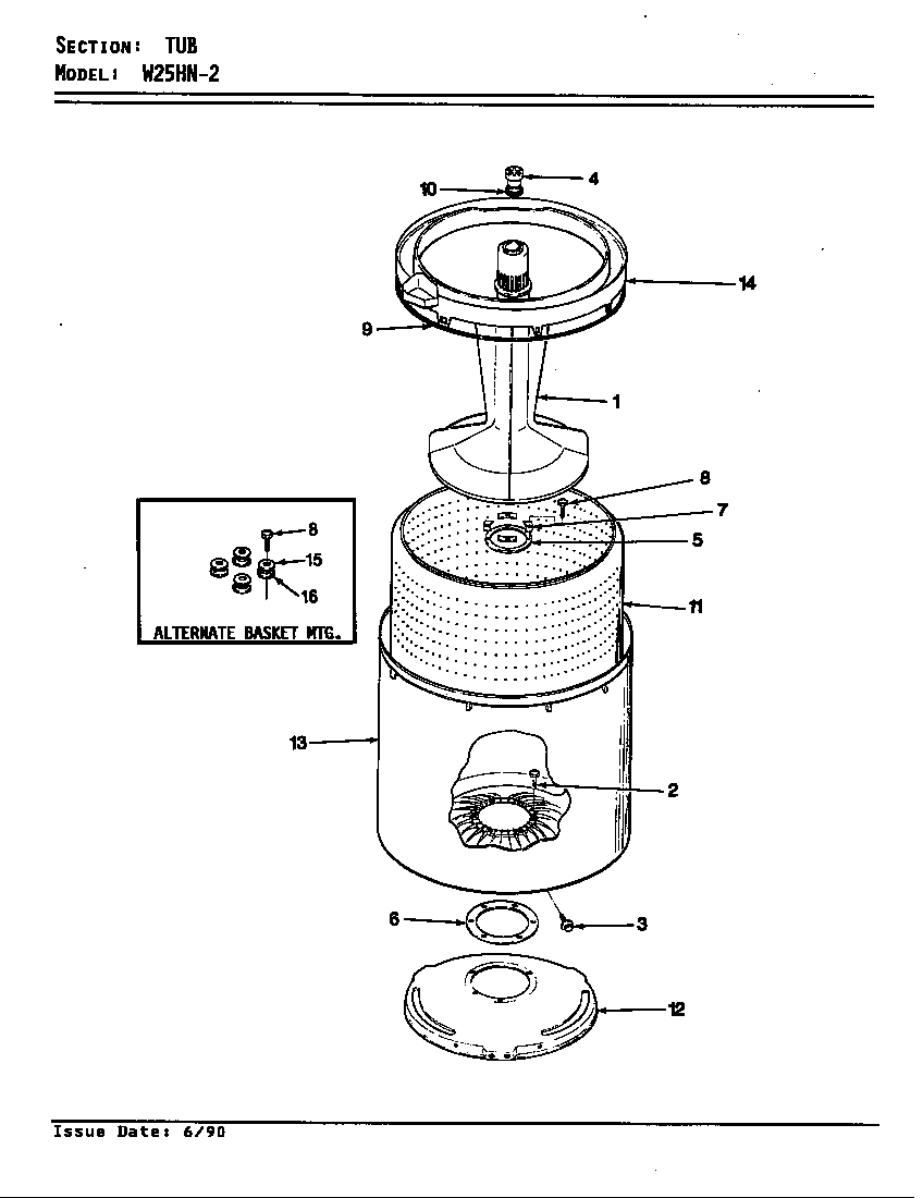 Magic Chef W25HA2 tub (rev. a-d) diagram