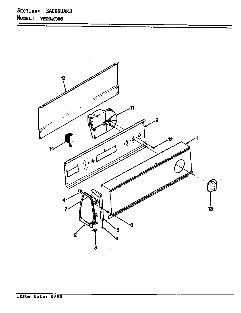 Magic Chef YE20JN25 backguard (rev. a-b) diagram