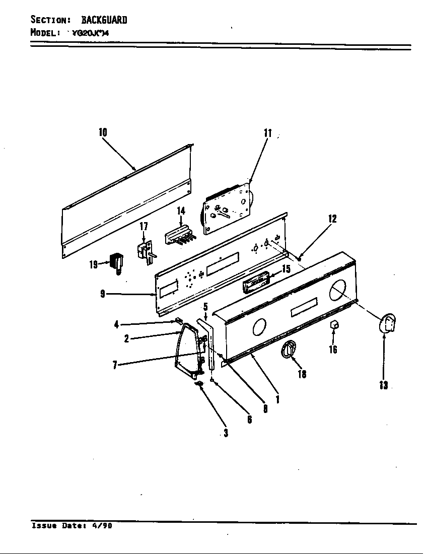 Magic Chef YG20JY4 control panel (rev. a-d) diagram