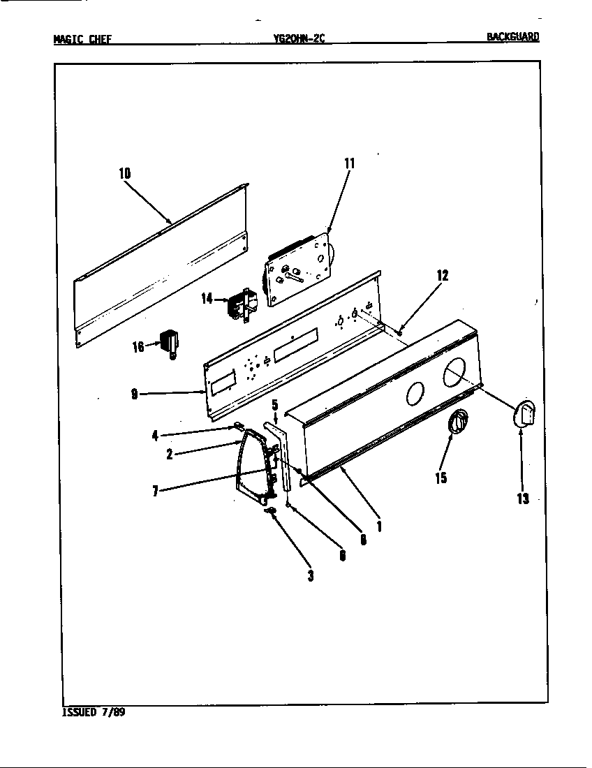 Magic Chef YG20HY2C control panel (rev. a-d) diagram