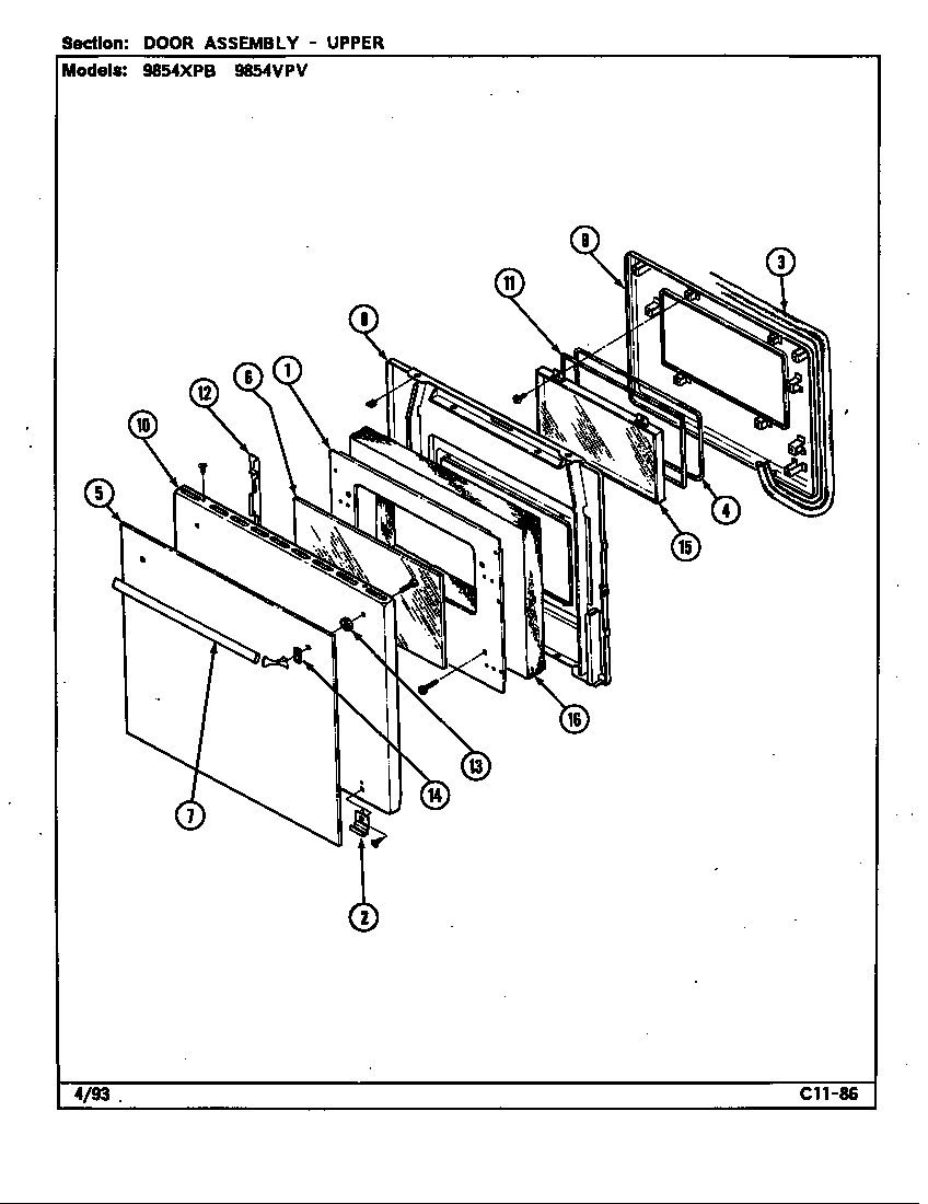 Magic Chef 9854XPB door assembly-upper diagram