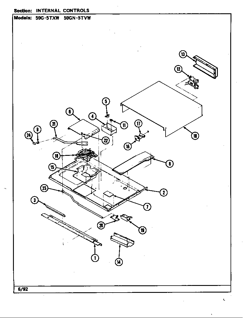 Magic Chef 59G-5TXW internal controls diagram