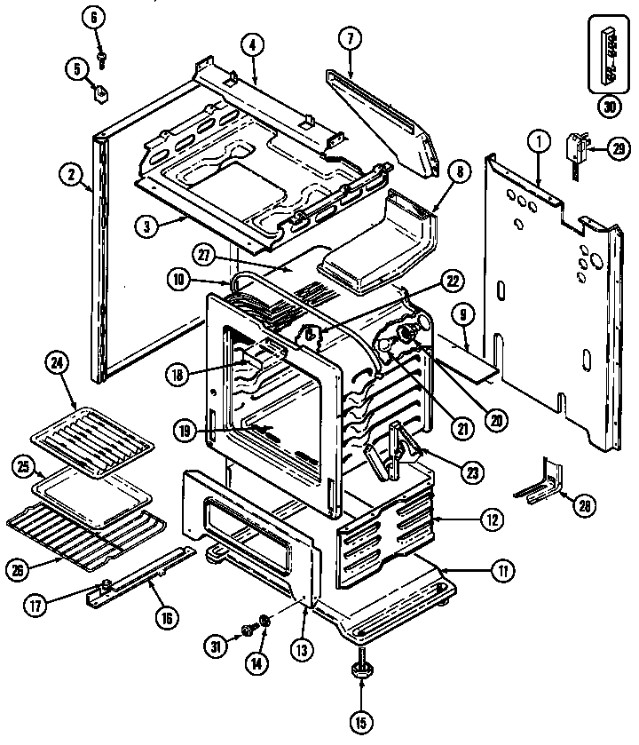 Maytag D3121WTALT body/oven diagram