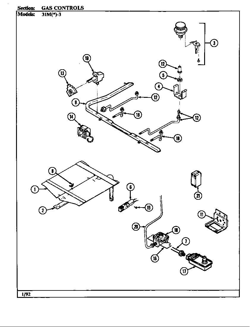 Magic Chef 31MN-3KX gas controls diagram
