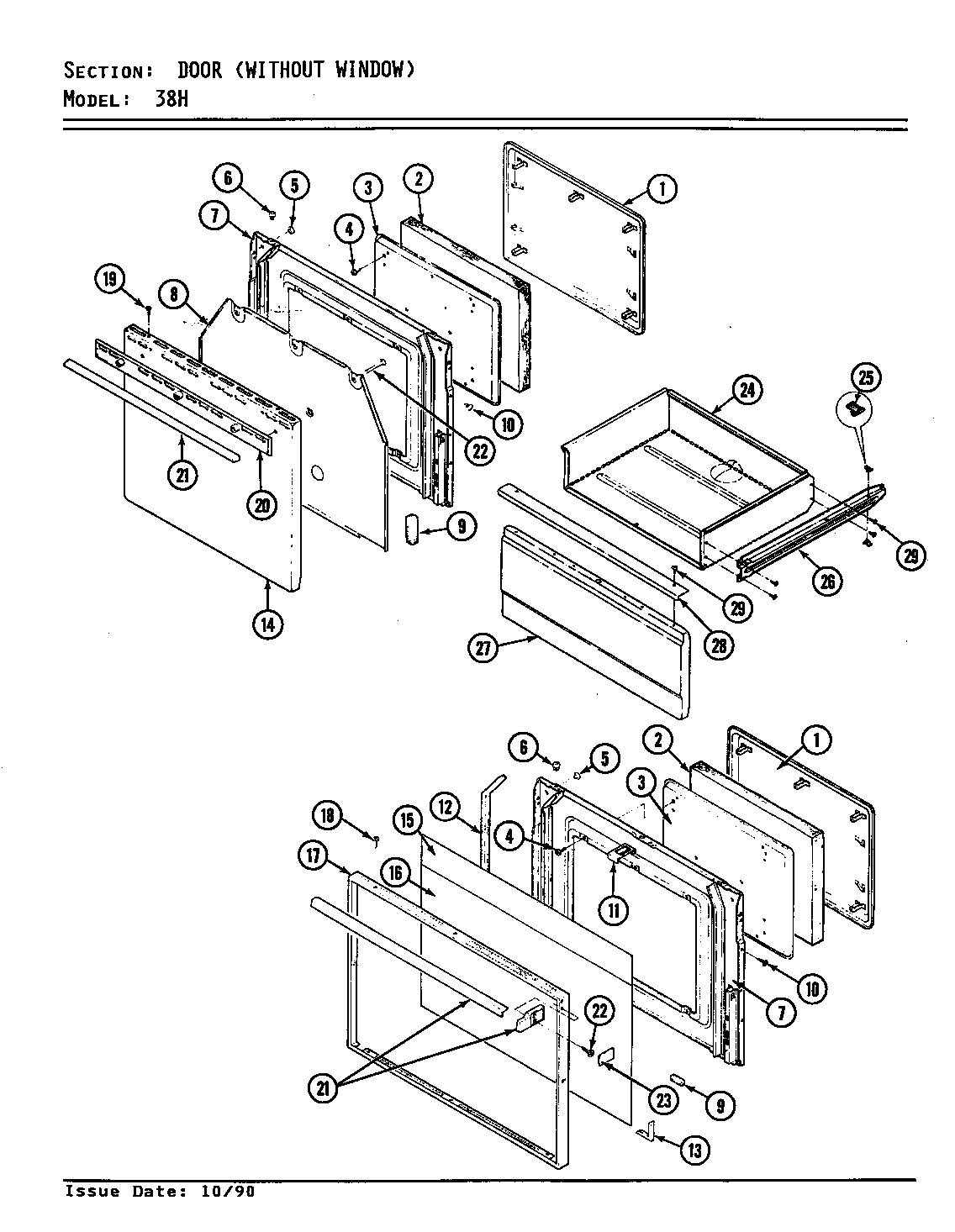 Magic Chef B38HN-5TVW door/drawer diagram