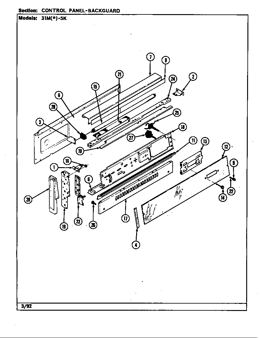 Magic Chef 31MA-5KV control panel-backguard diagram