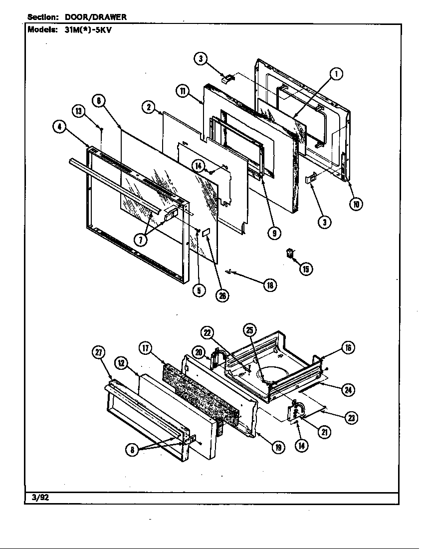 Magic Chef 31MA-5KV door/drawer (31ma-5kv, 31mn-5kv) diagram