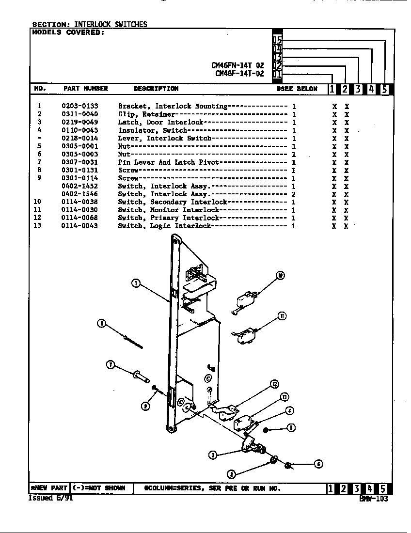Magic Chef 77JN-5EVWM interlock switches (cm46fn-14t-02) diagram