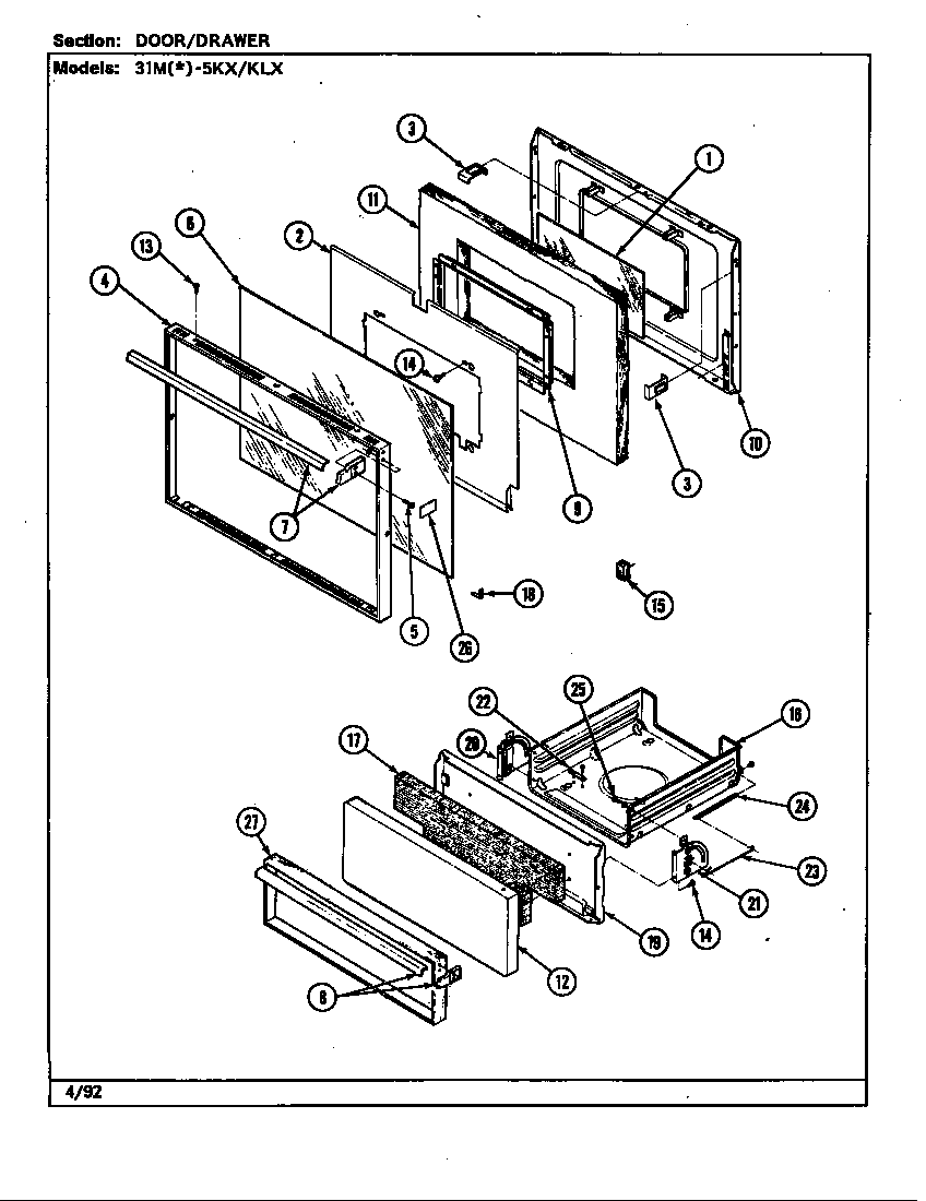 Magic Chef 31MN-5KLX door/drawer (31m*-5kx, 31m*-5klx) diagram
