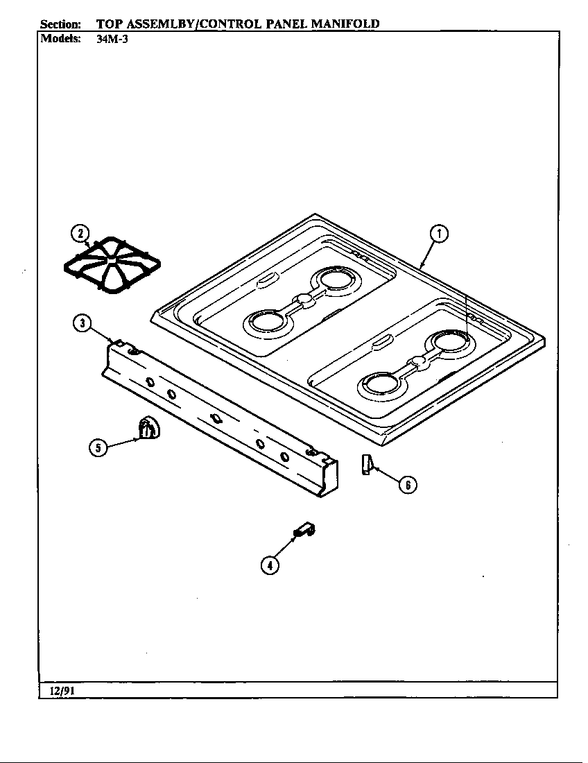 Magic Chef 34MA-3TKXW-ON top assembly/control panel/manifold diagram