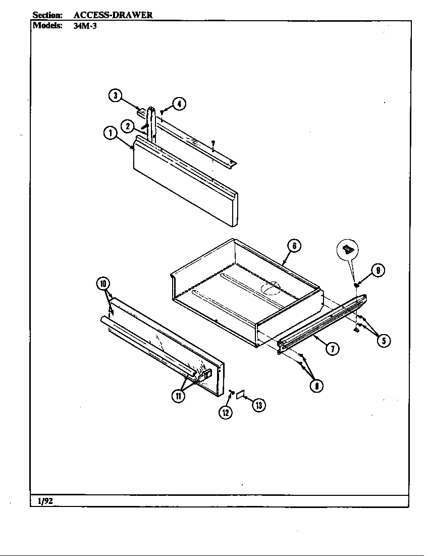Magic Chef 34MA-3TKXW-ON access drawer diagram