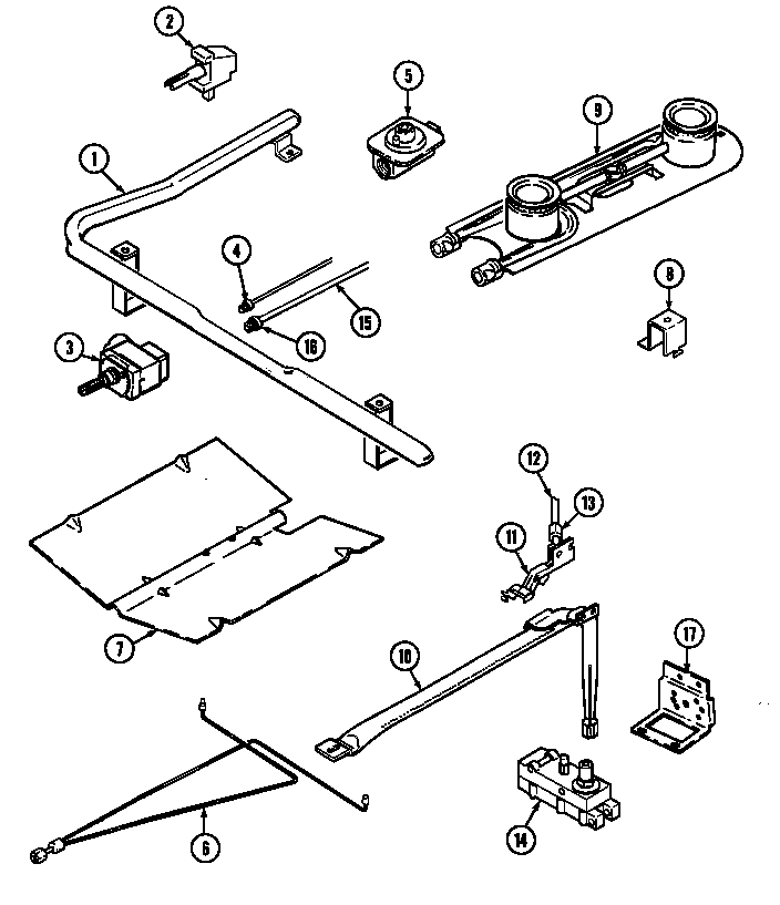 Magic Chef 3110KPW-K gas controls (3110pp*,3110kp*) (3110ppa) (3110ppw) (3110kpa) (3110kpw) diagram