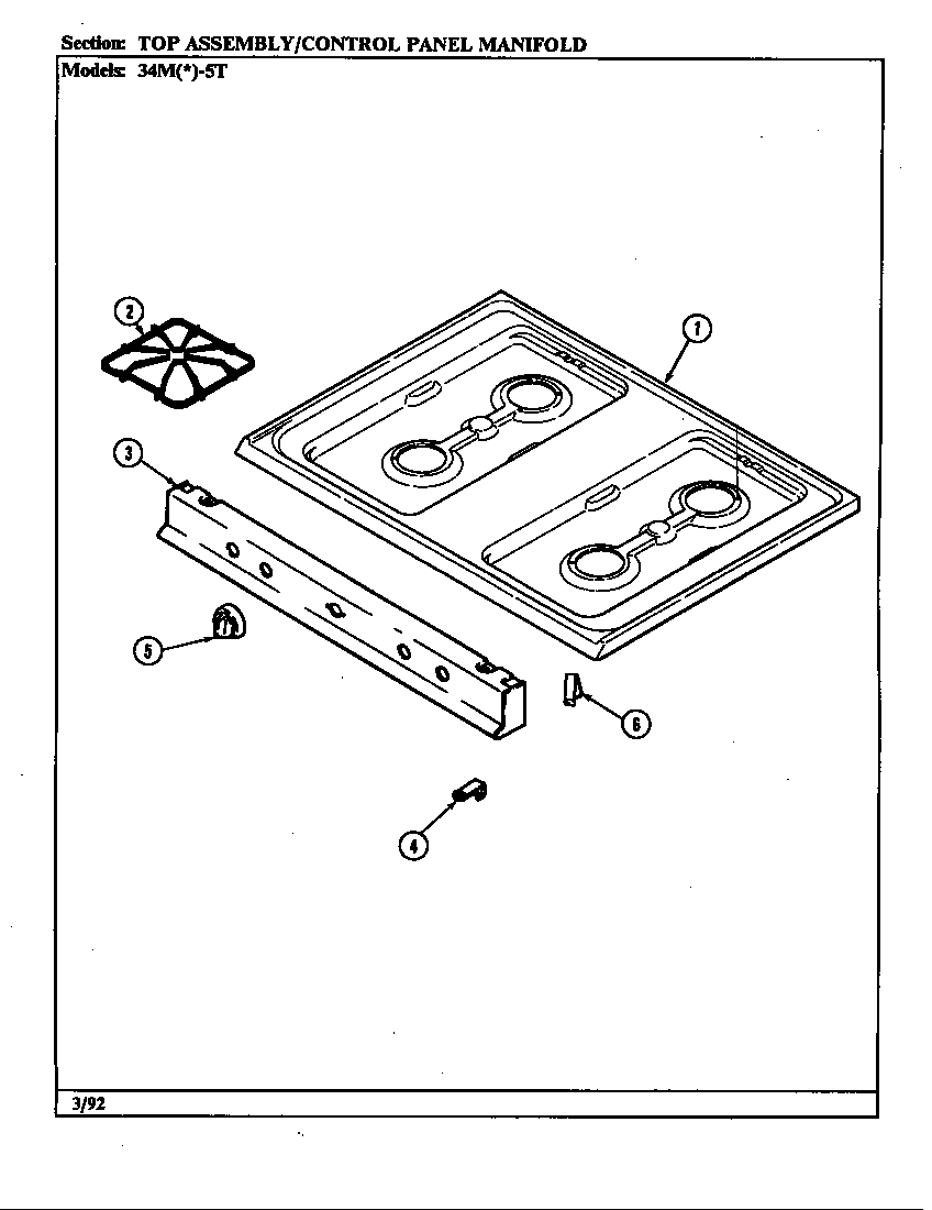 Magic Chef 34MK-5TKXW top assembly/control panel diagram