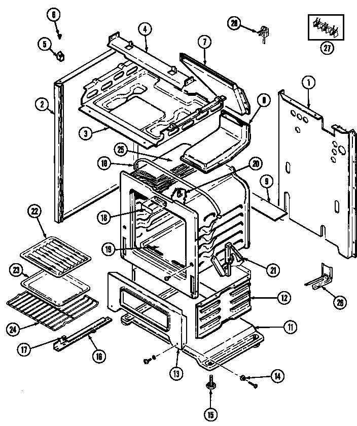 Magic Chef 3100STA-K body/oven diagram