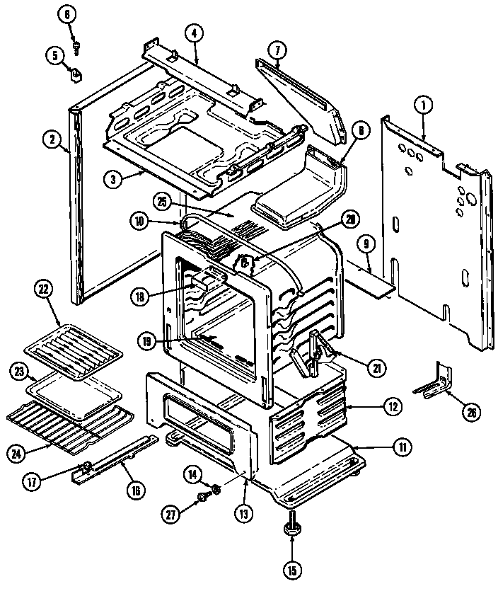 Magic Chef 3110PRA body/oven diagram