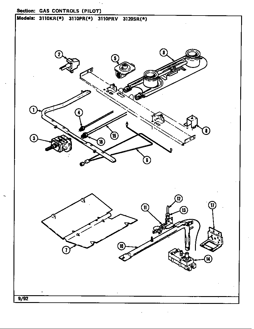 Magic Chef 3110PRA gas controls (pilot) diagram