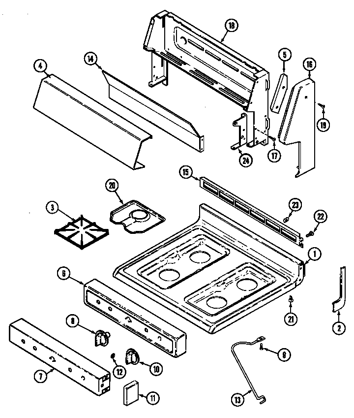 Magic Chef 3120SRA top assembly/control panel diagram