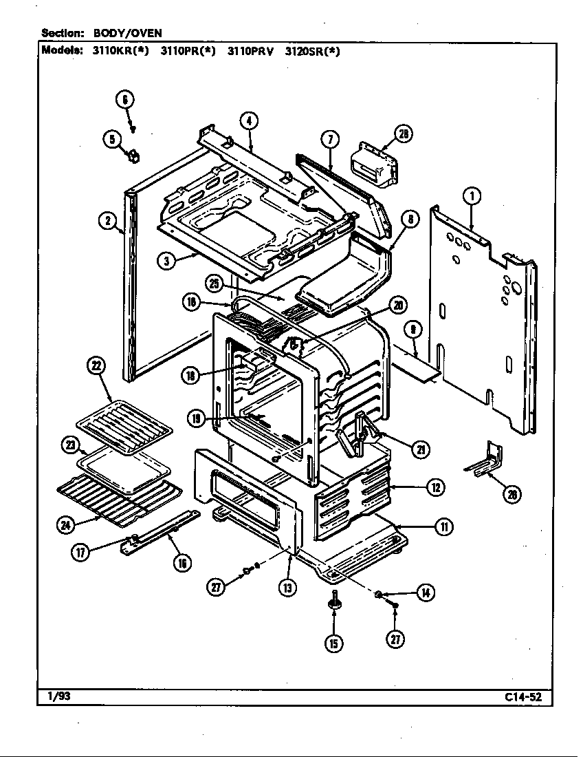 Magic Chef 3120SRA body/oven diagram