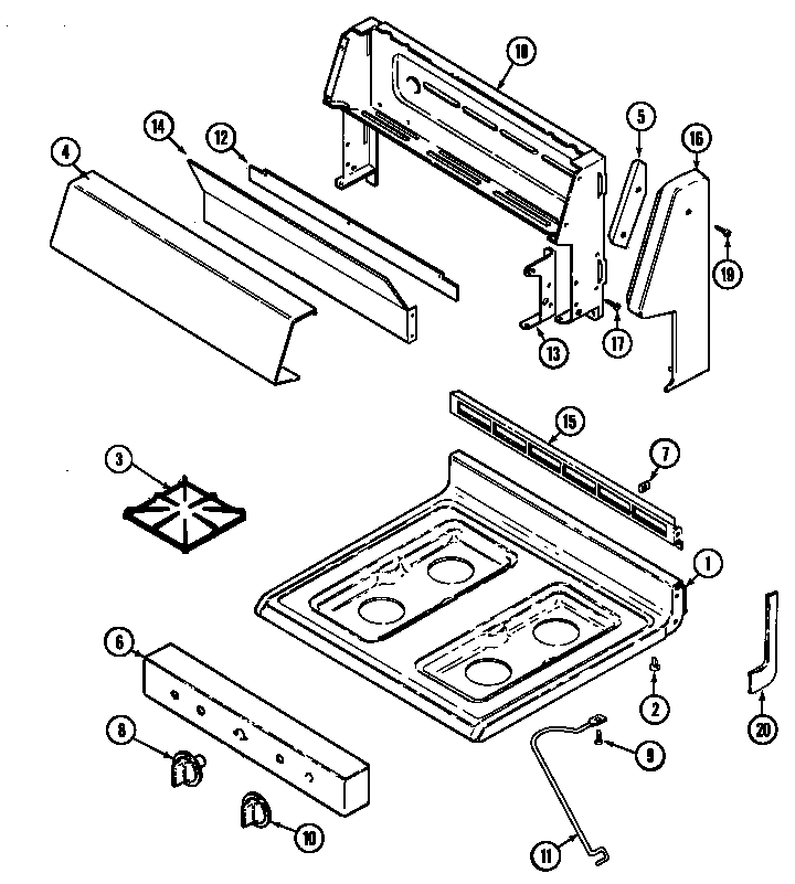 Maytag G3110PRW-M top assembly/control panel diagram