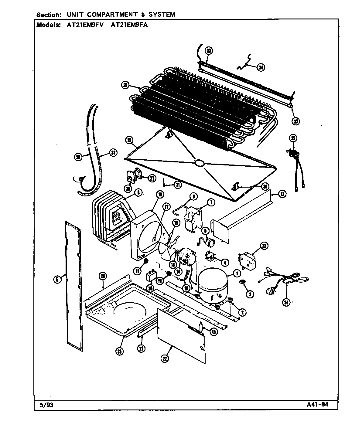Admiral AT21EM9FV/DA79A unit compartment & system diagram