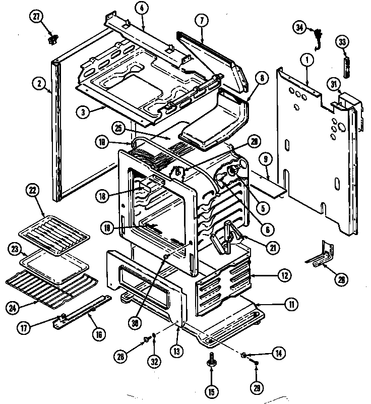 Magic Chef 3241XRA body/oven diagram