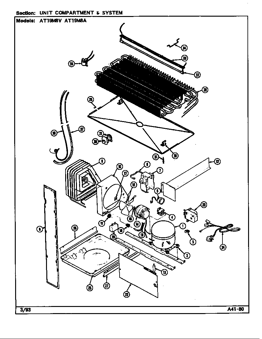 Admiral AT19M8V/DA53A unit compartment & system diagram