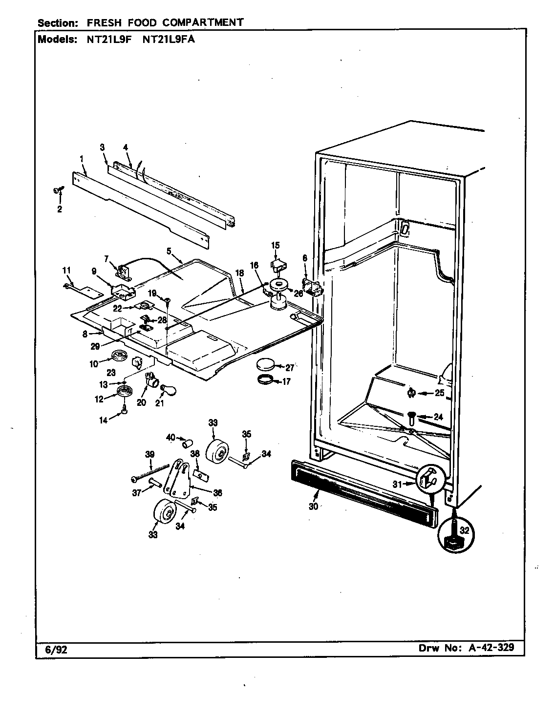 Admiral NT21L9F/BA73C fresh food compartment diagram
