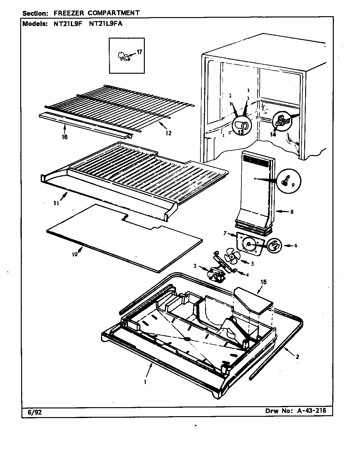 Admiral NT21L9F/BA73C freezer compartment diagram