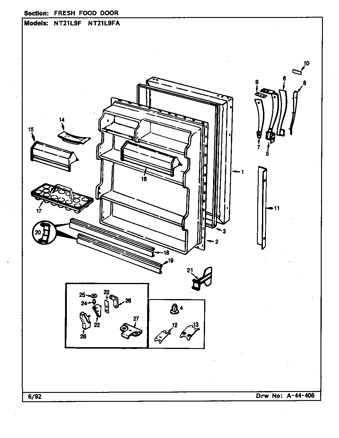 Admiral NT21L9F/BA73C fresh food door diagram