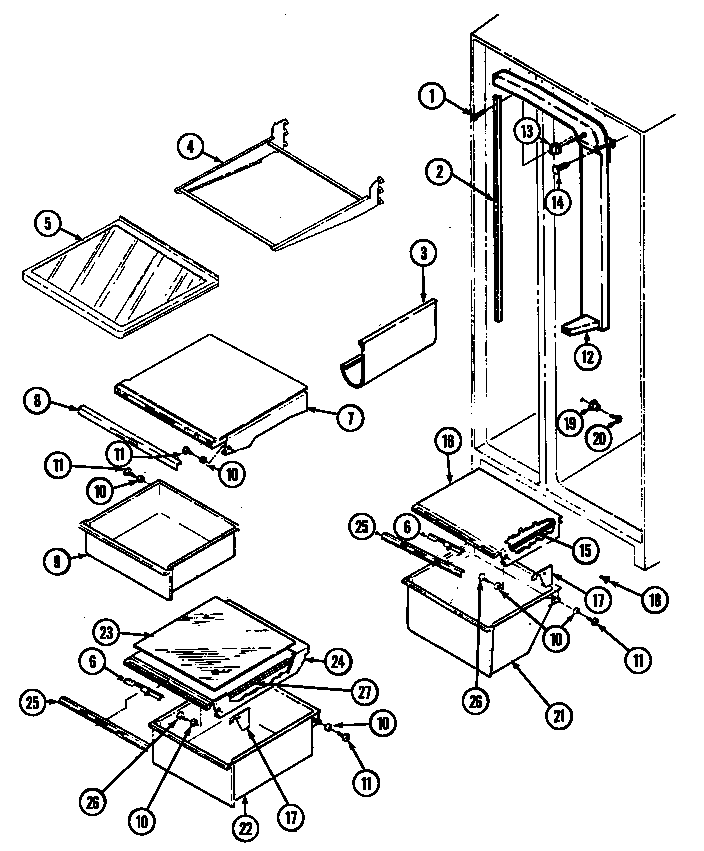 Jenn-Air JRSD278B shelves & accessories diagram