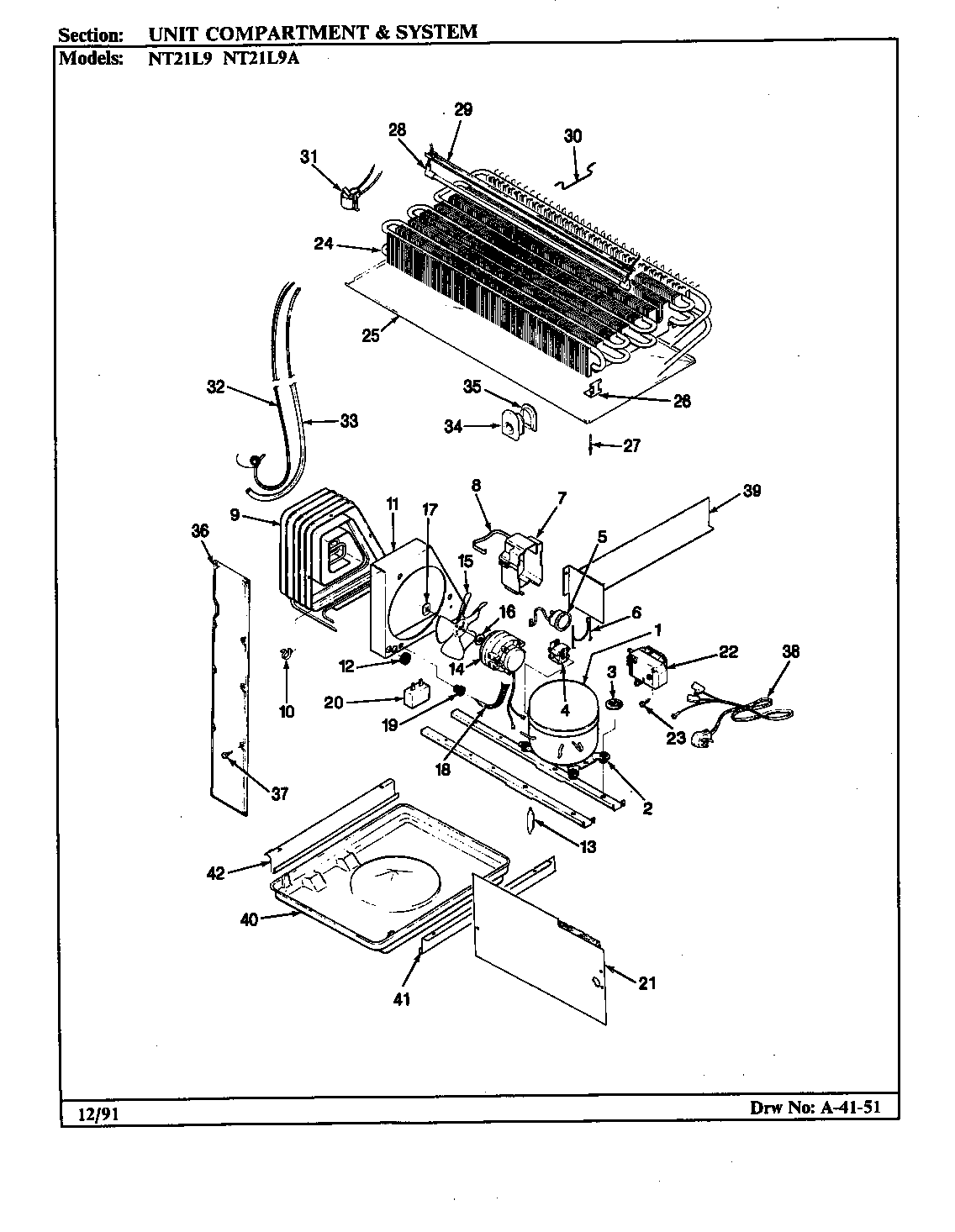 Admiral NT21L9A/BA76B unit compartment & system (nt21l9/ba75a) (nt21l9/ba75b) (nt21l9a/ba76a) (nt21l9a/ba76b) diagram