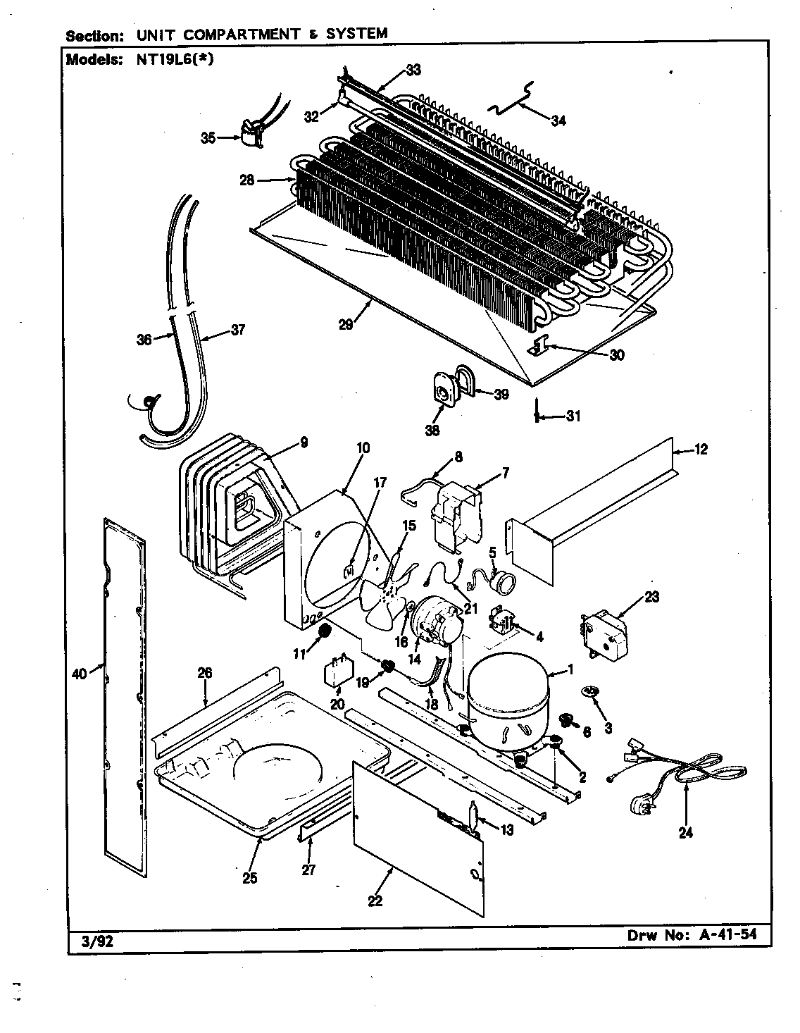 Admiral NT19L6A/CA51A unit compartment & system diagram