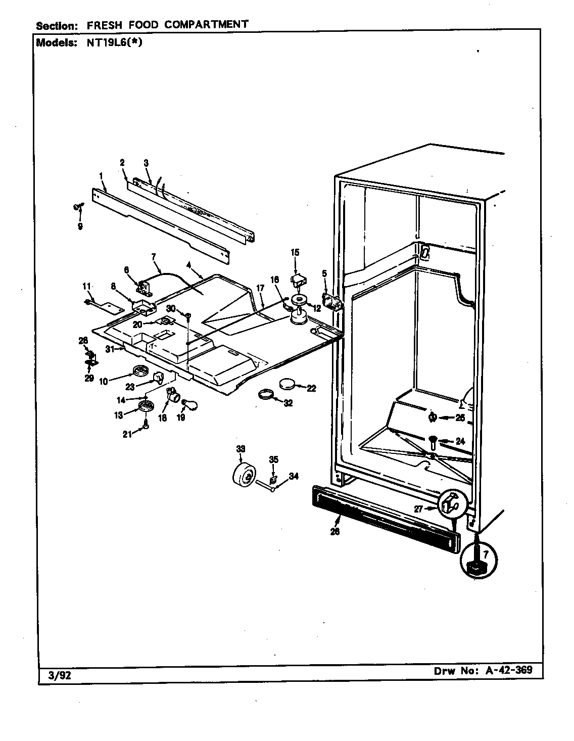 Admiral NT19L6A/CA51A fresh food compartment diagram