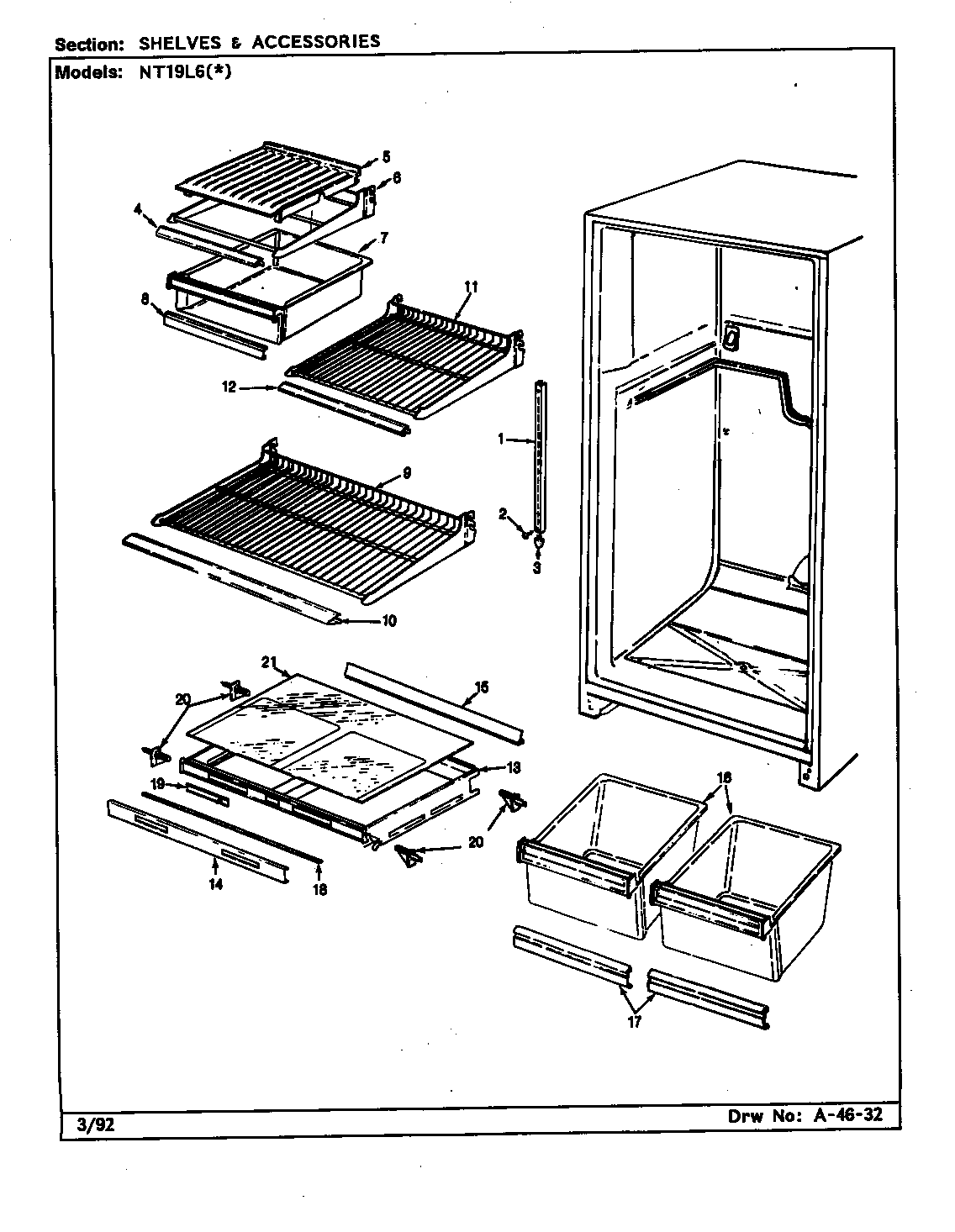 Admiral NT19L6A/CA51A shelves & accessories diagram