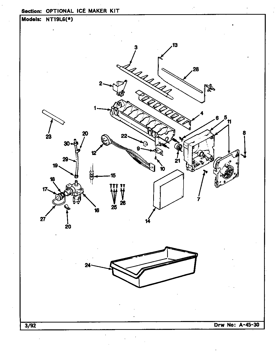 Admiral NT19L6A/CA51A optional ice maker kit diagram