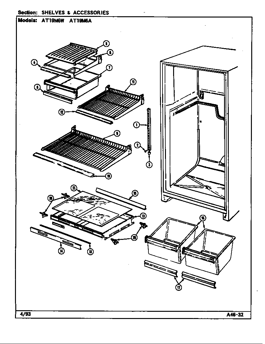 Admiral AT19M6A/DA52B shelves & accessories diagram