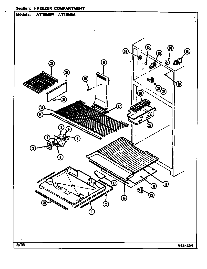Admiral AT19M6A/DA52B freezer compartment diagram