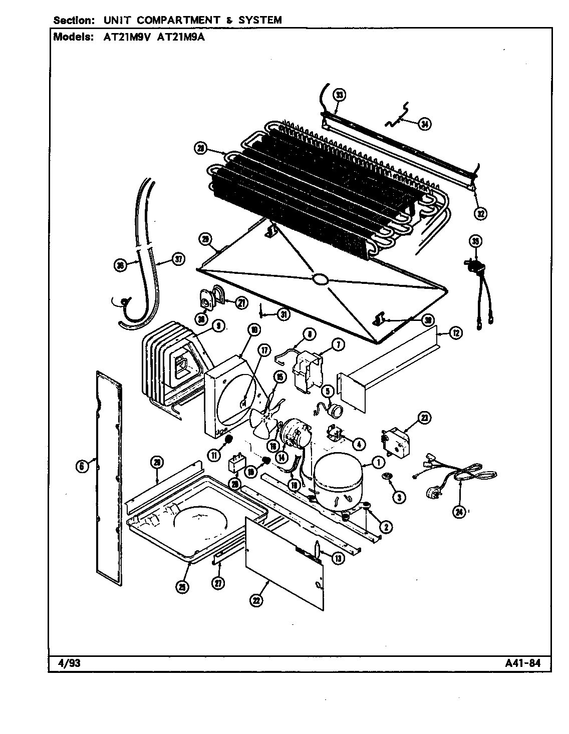 Admiral AT21M9V/DD65A unit compartment & system diagram