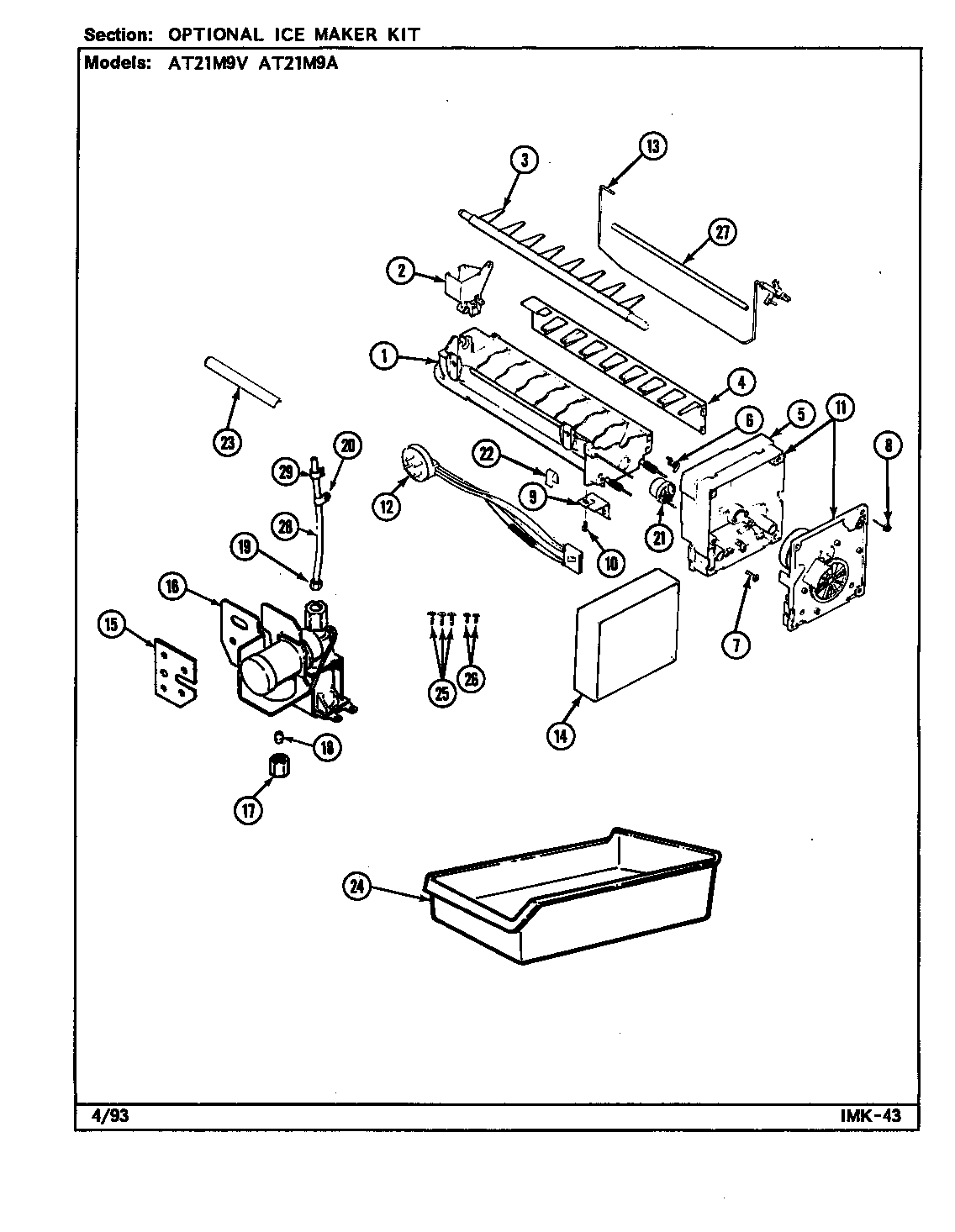 Admiral AT21M9V/DD65A optional ice maker kit diagram