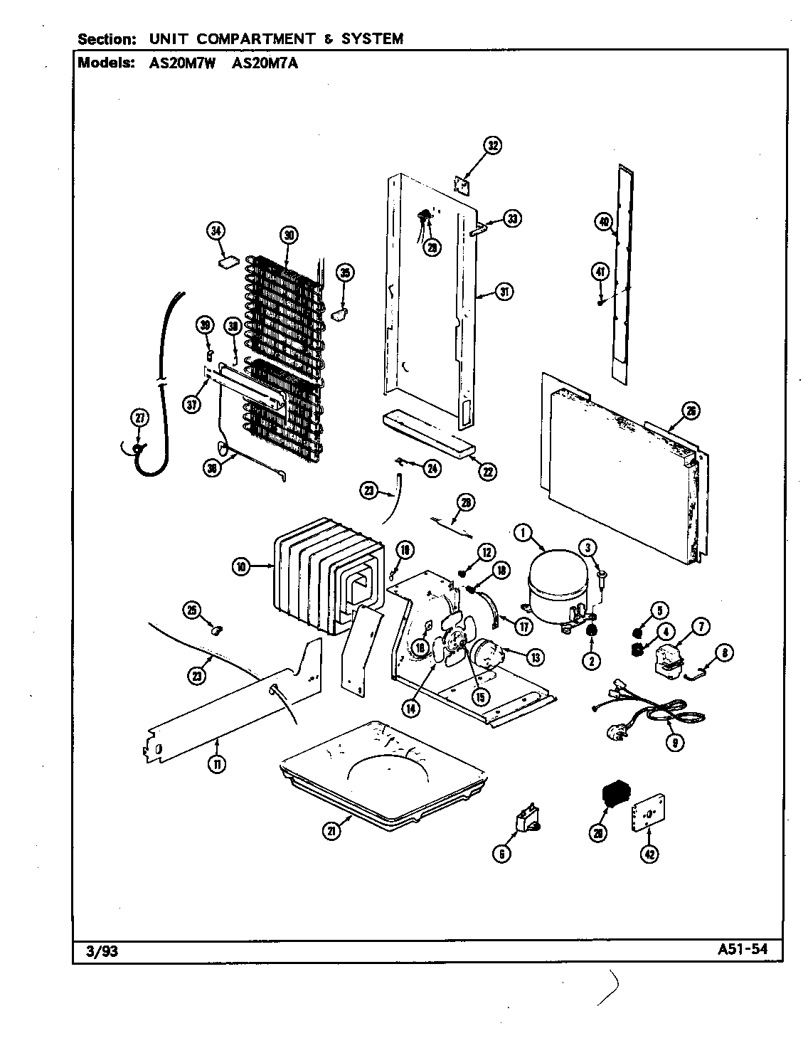 Admiral AS20M7A/DN02A unit compartment & system diagram