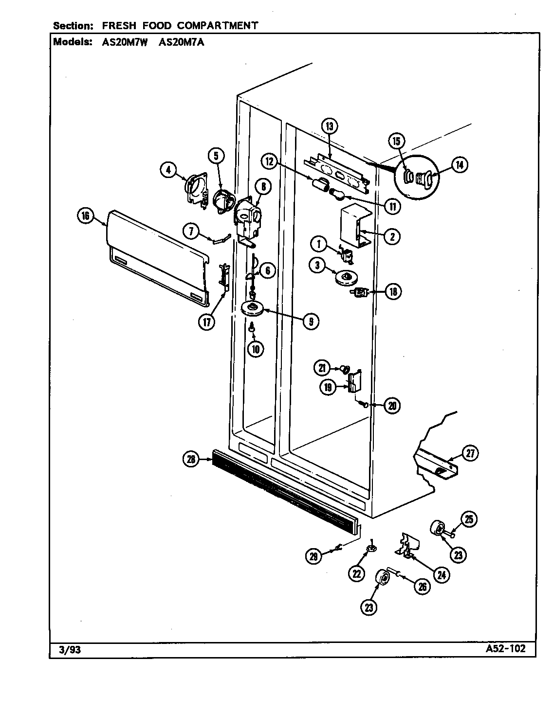 Admiral AS20M7A/DN02A fresh food compartment diagram