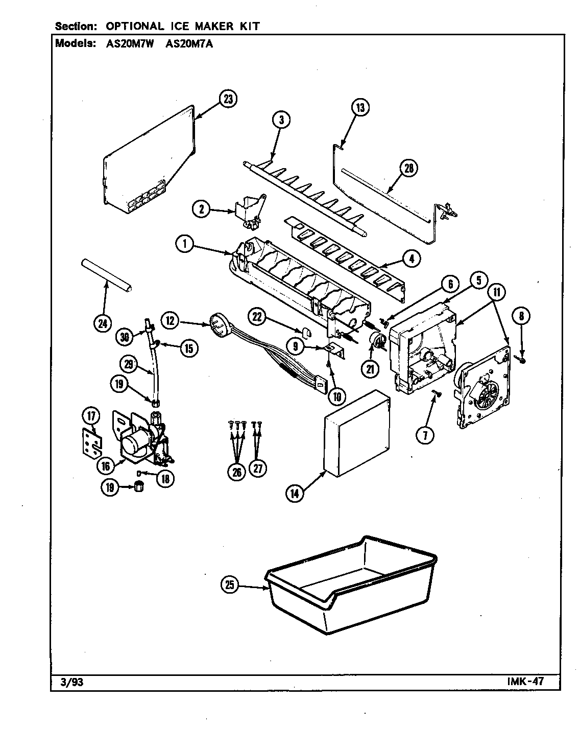 Admiral AS20M7A/DN02A optional ice maker kit diagram