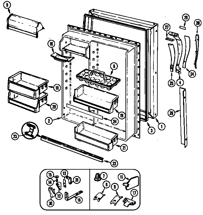 Admiral AT23M9A/DD99A fresh food door diagram