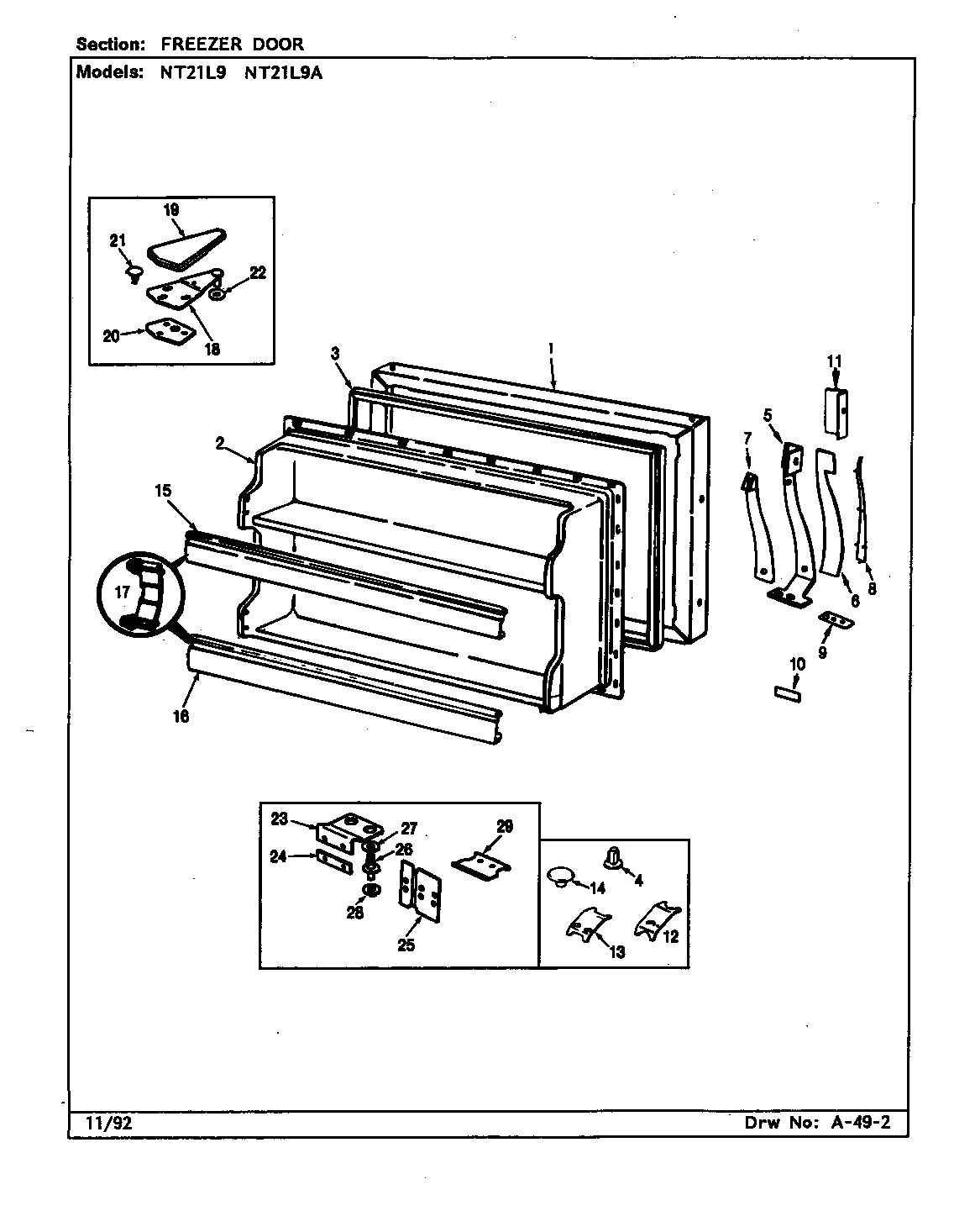 Admiral NT21L9A/CA75A freezer door diagram