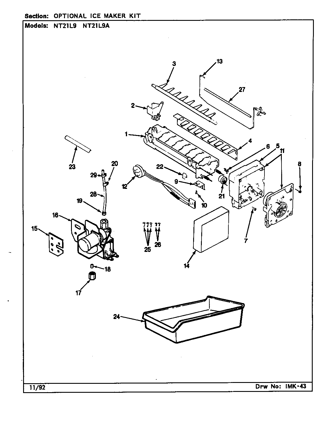 Admiral NT21L9A/CA75A optional ice maker kit (nt21l9/ca75a) (nt21l9a/ca76a) diagram