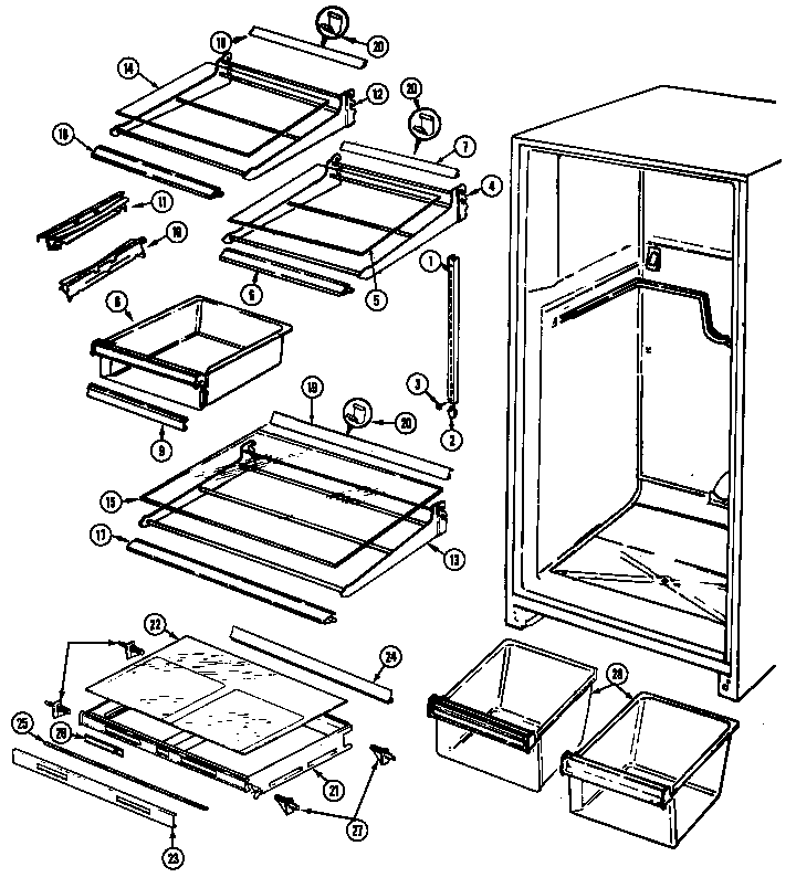 Admiral AT21M8A/DA68A shelves & accessories diagram