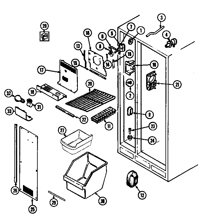 Jenn-Air JRS206A freezer compartment diagram