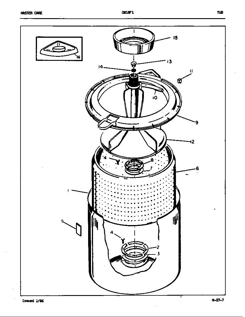 Maytag GW18F1H tub (rev. a-d) diagram