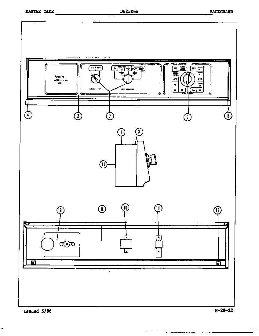 Admiral DE25D6HW control panel diagram